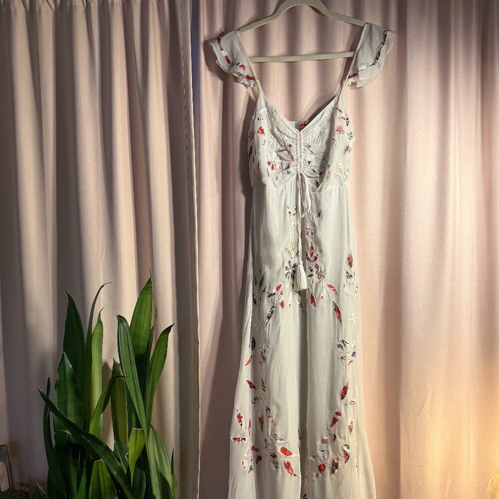 Anthropologie FarmRio White Embroidered Maxi Dress Size 0